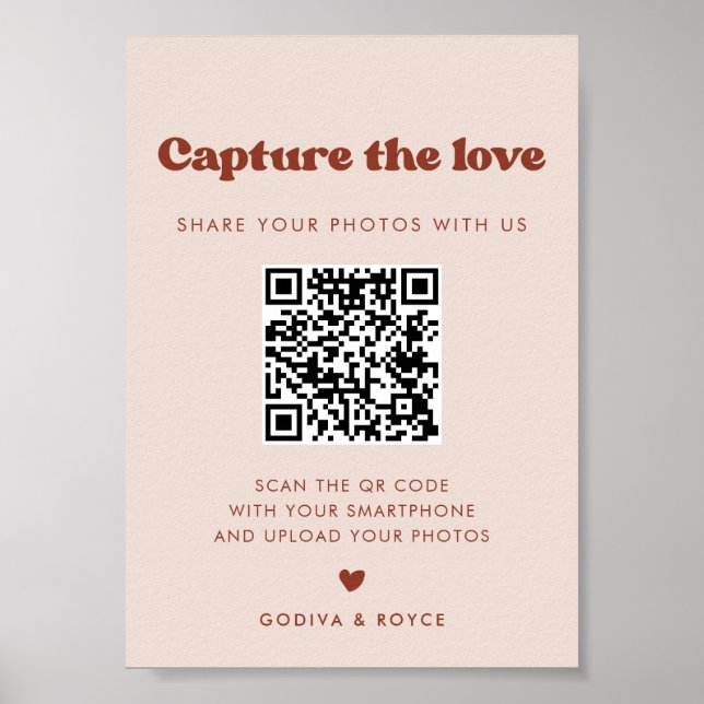 Stylish retro Peach Pink Capture the love sign (Front)