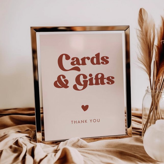 Stylish retro Peach Pink Cards & Gifts sign (Creator Uploaded)