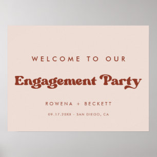 Stylish retro Peach Pink Engagement party welcome Poster