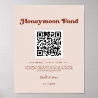 Stylish retro Peach Pink Honeymoon fund QR code