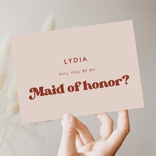 Stylish retro peach pink Maid of honour card (Creator Uploaded)