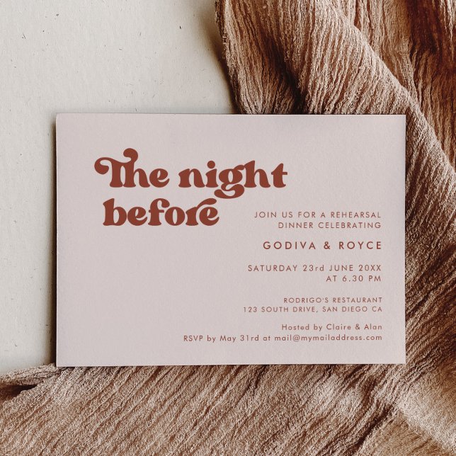 Stylish retro peach pink The night before Invitation (Creator Uploaded)