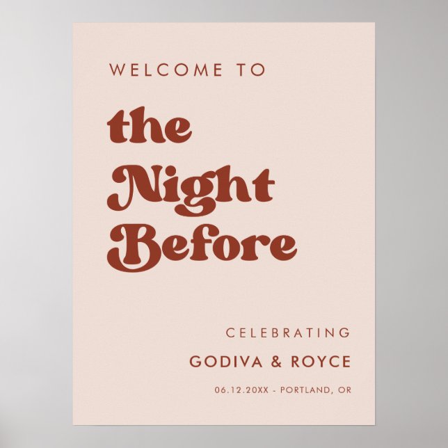 Stylish retro Peach Pink The Night before Welcome Poster (Front)