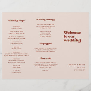Stylish retro Peach Pink Trifold Wedding Program Flyer