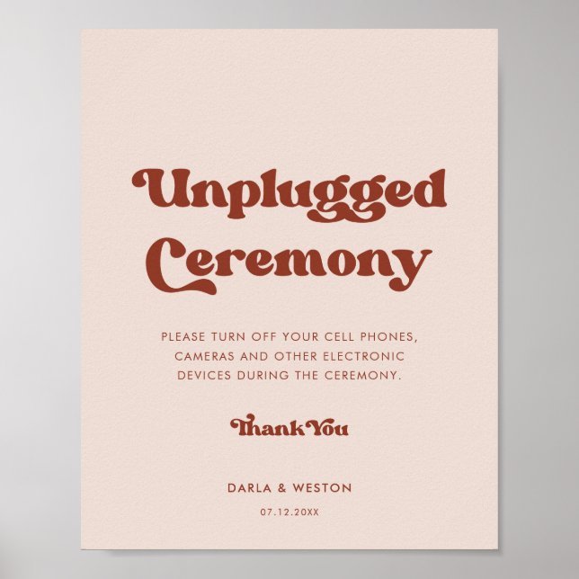 Stylish retro peach pink Unplugged ceremony Poster (Front)