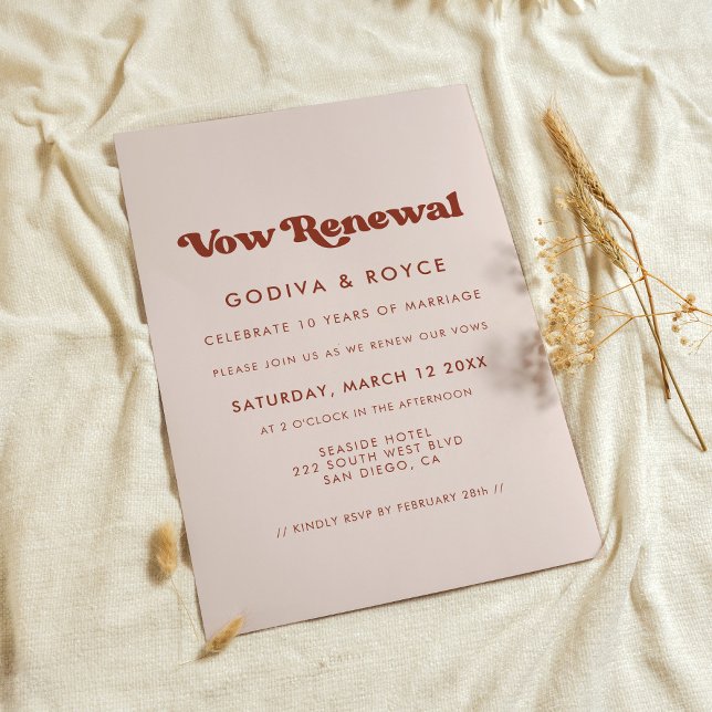 Stylish retro peach pink Vow renewal Invitation (Creator Uploaded)