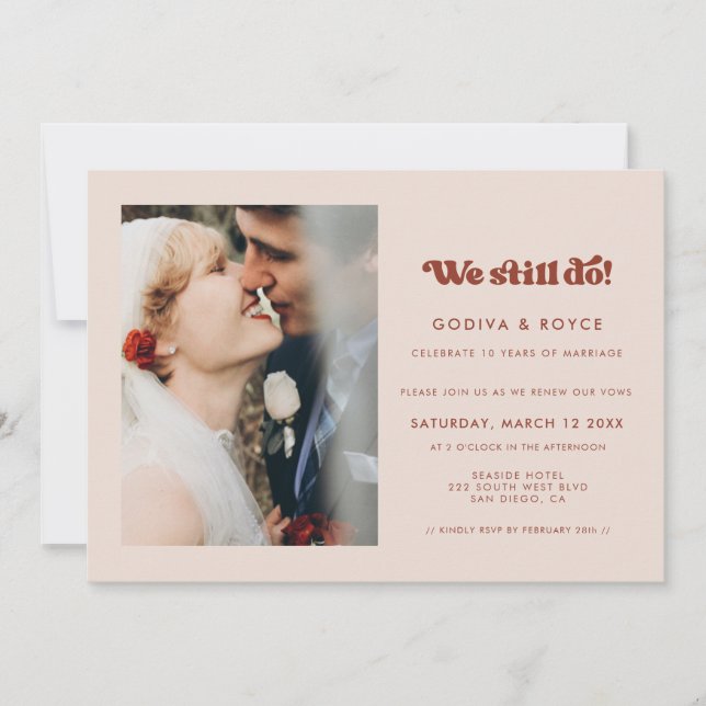 Stylish retro Peach Pink We still do Photo Invitation (Front)