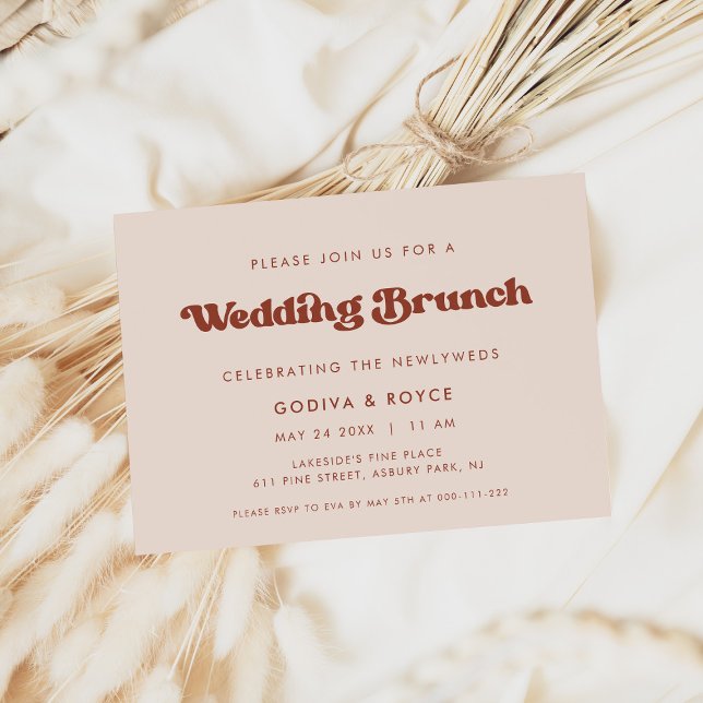 Stylish retro Peach Pink wedding Brunch Invitation (Creator Uploaded)