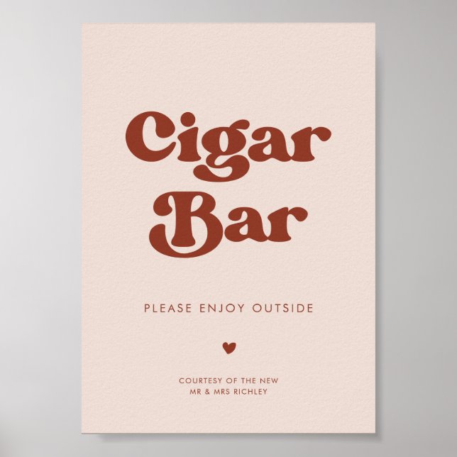 Stylish retro Peach Pink Wedding Cigar Bar sign (Front)