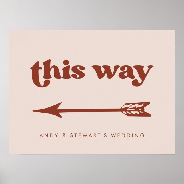 Stylish retro Peach Pink Wedding Direction Poster (Front)