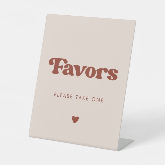 Stylish retro Peach Pink Wedding Favours Pedestal Sign (Front)