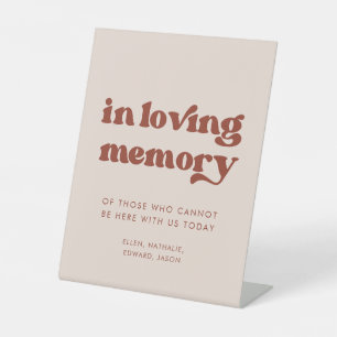 Stylish retro Peach Pink Wedding In loving memory Pedestal Sign