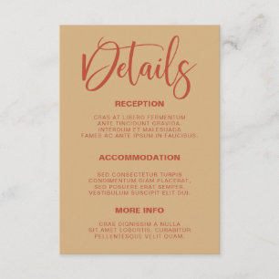 Stylish Retro Peach Pink Wedding Information Enclosure Card