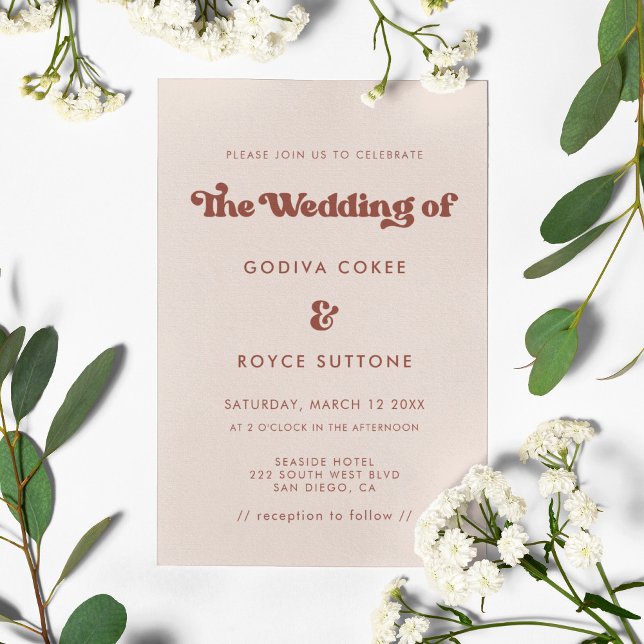 Stylish retro peach pink wedding invitation (Creator Uploaded)