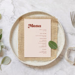 Stylish retro peach pink wedding menu<br><div class="desc">A retro chic theme: adopt this slightly vintage and stylish typographic design for your wedding stationery,  with a burnt orange,  terracotta,  brown sugar & peach pink colour theme. Fully customisable text,  colours and backgrounds.</div>