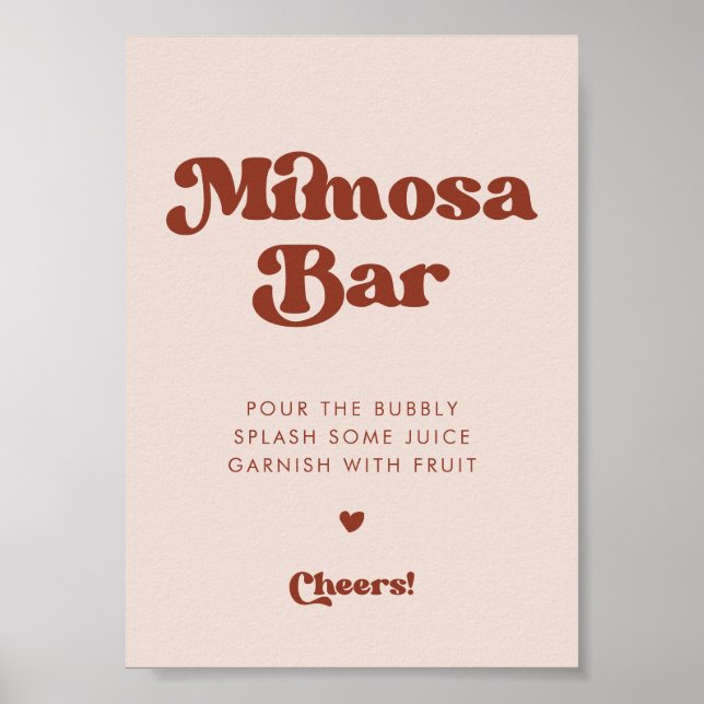 Stylish retro Peach Pink Wedding Mimosa bar sign (Front)