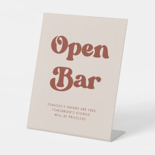 Stylish retro Peach Pink Wedding Open Bar Pedestal Sign