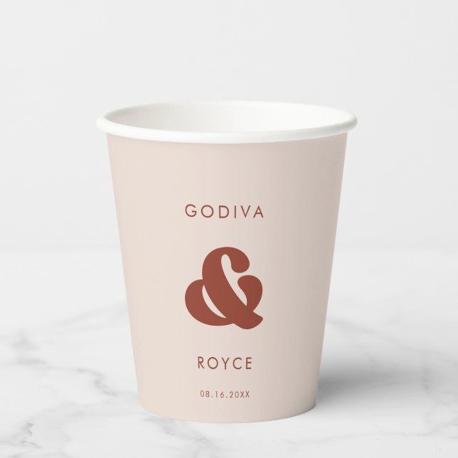 Stylish retro Peach Pink Wedding Paper Cups (Front)