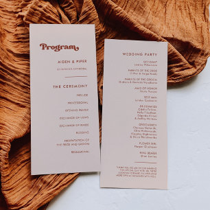 Stylish retro peach pink wedding program