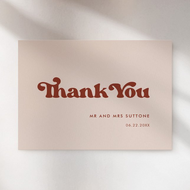 Stylish retro peach pink wedding thank you card (Creator Uploaded)