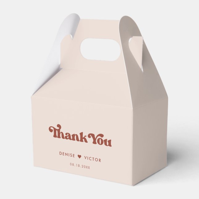 Stylish retro Peach Pink Wedding Thank you Favour Box (Front Side)