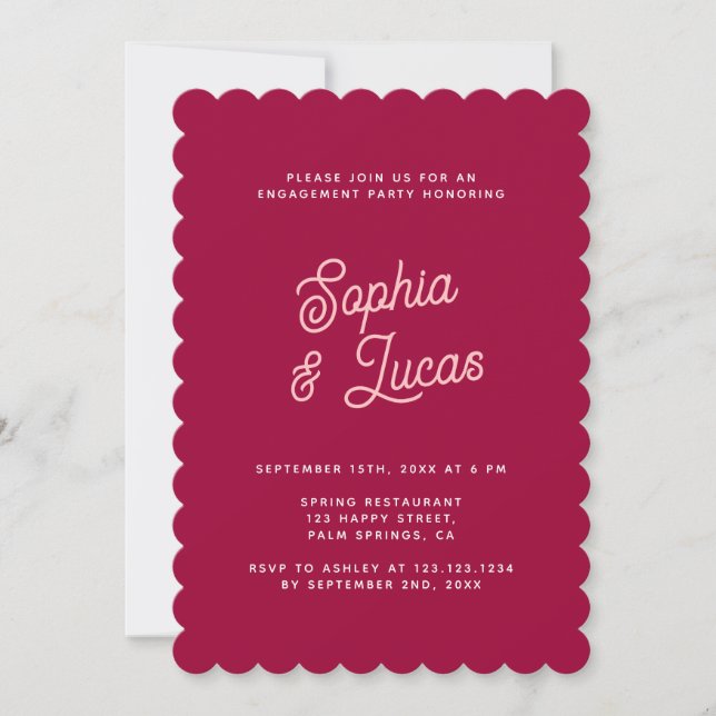 Stylish Retro Pink Magenta Engagement Party Invitation (Front)