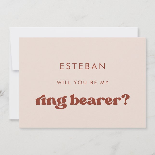 Stylish retro Pink Ring Bearer proposal card (Front)