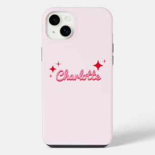 Stylish Retro Script Monogram Pink iPhone 14 Plus Case