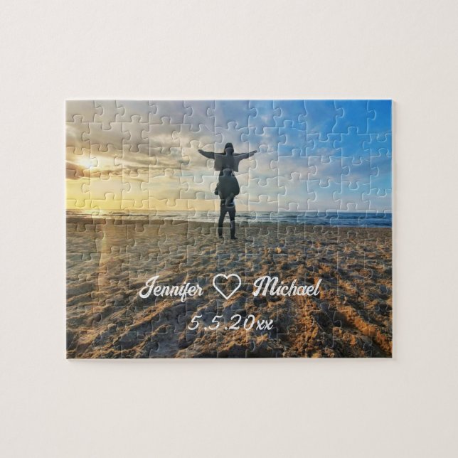 stylish retro script, valentines couple photo  jigsaw puzzle (Horizontal)