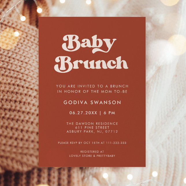 Stylish retro Terracotta Baby Brunch Invitation (Creator Uploaded)