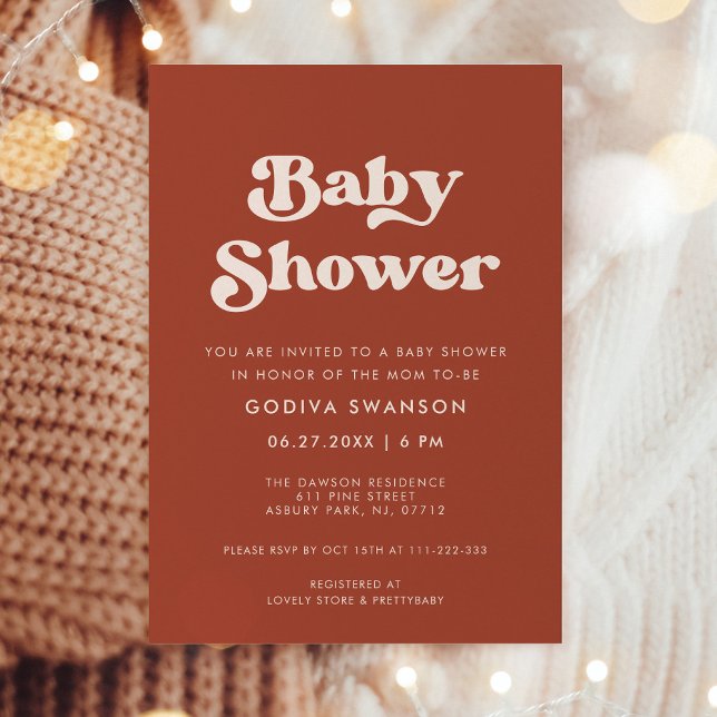 Stylish retro Terracotta Baby Shower Invitation (Creator Uploaded)