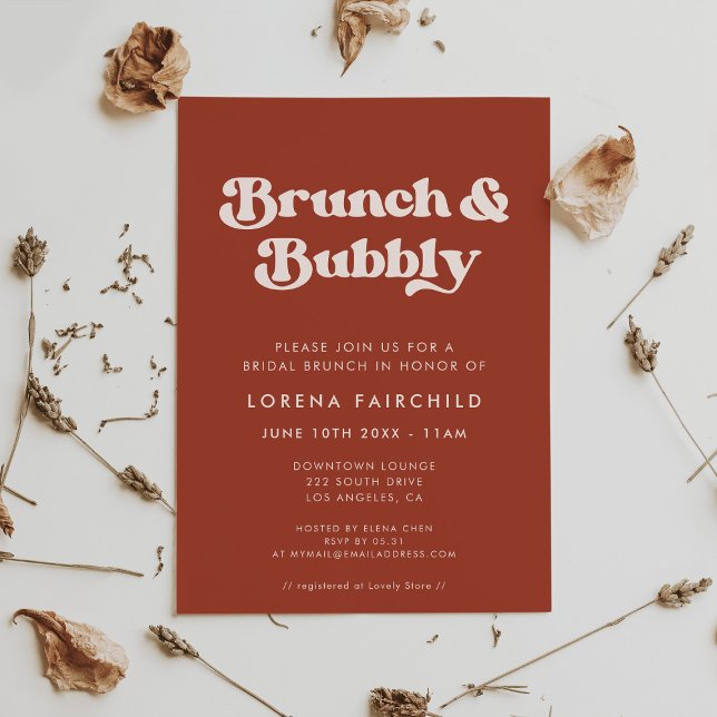Stylish Retro Terracotta Brunch and Bubbly Invitation (Creator Uploaded)