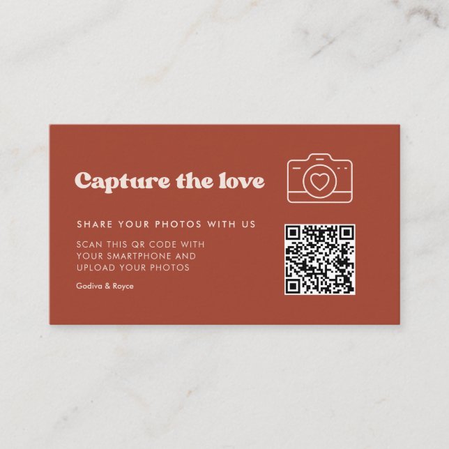 Stylish retro Terracotta Capture the love Enclosure Card (Front)