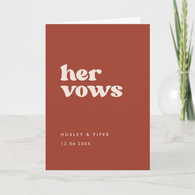 Stylish retro terracotta Her vows wedding vows Card (Front)