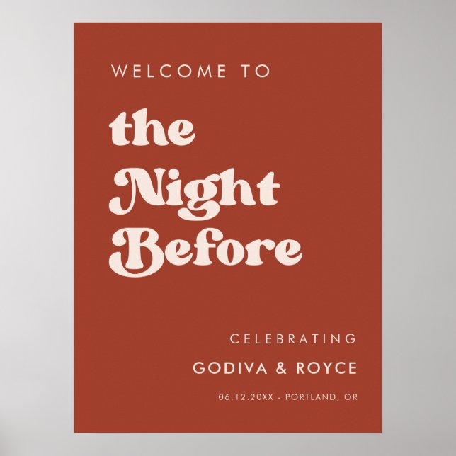 Stylish retro Terracotta Night before Welcome Poster (Front)