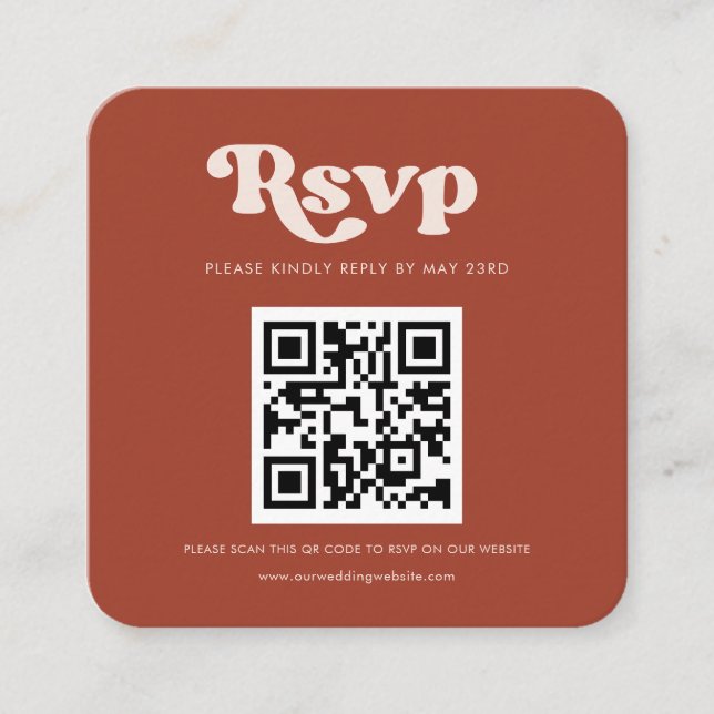 Stylish retro terracotta QR code RSVP response Enclosure Card (Front)