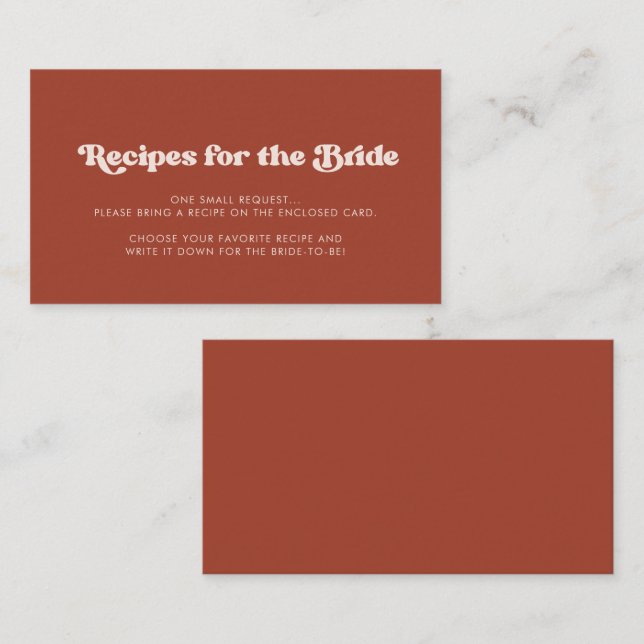 Stylish retro Terracotta Recipe request card (Front/Back)