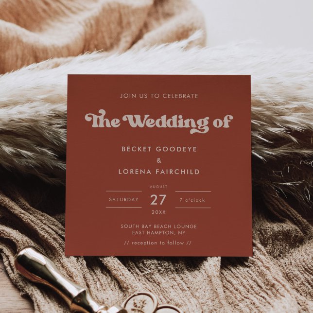 Stylish retro Terracotta Square wedding Invitation (Creator Uploaded)