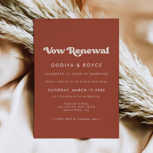 Stylish retro terracotta Vow renewal Invitation