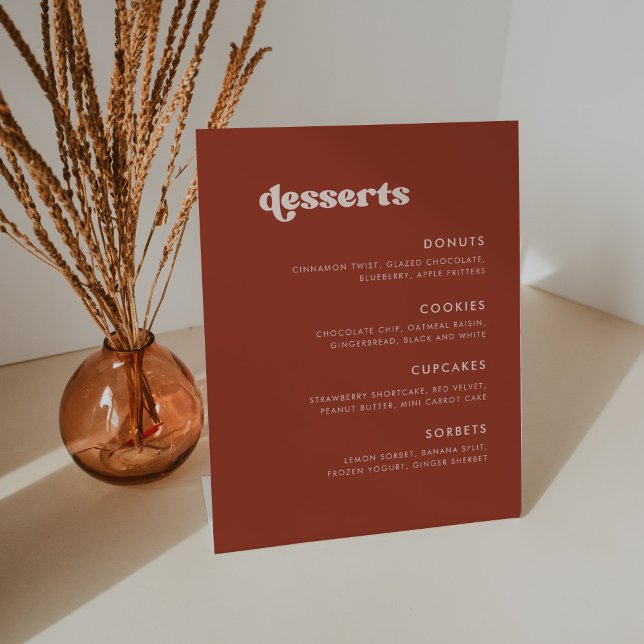 Stylish retro Terracotta Wedding Dessert Bar Pedestal Sign (Creator Uploaded)