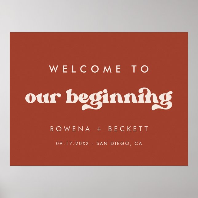 Stylish retro Terracotta Welcome to our Beginning Poster (Front)