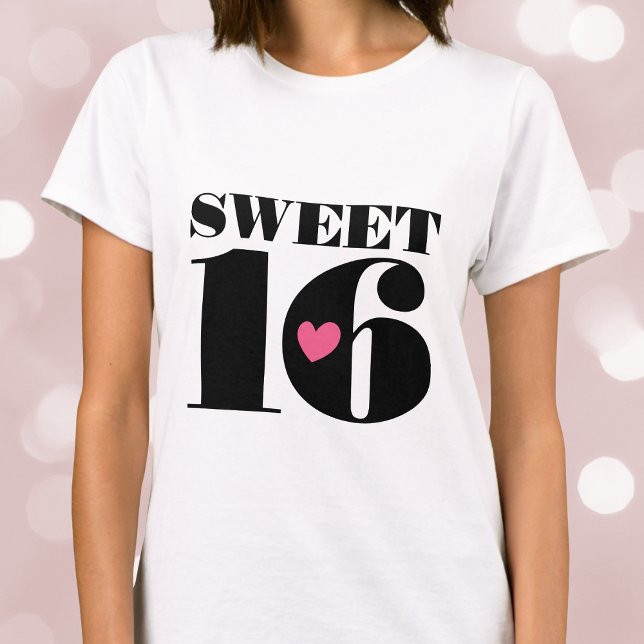 Stylish Retro Typography Sweet Sixteen Black Pink T-Shirt (Creator Uploaded)