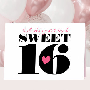 Stylish Retro Typography Sweet Sixteen White Pink Card