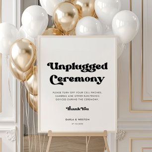 Stylish retro Unplugged ceremony wedding poster