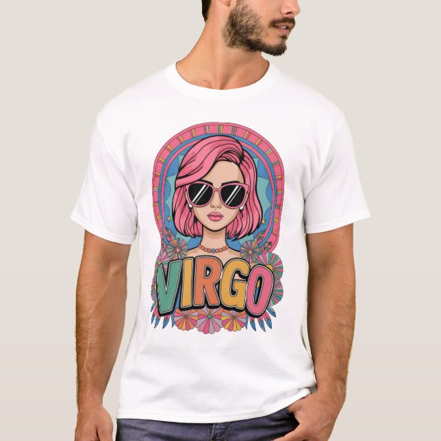 Stylish Retro Virgo Woman Zodiac Sign Colourful T-Shirt (Front)
