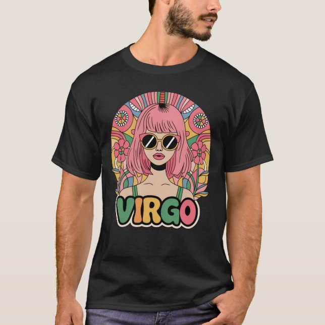 Stylish Retro Virgo Woman Zodiac Sign Colourful T-Shirt (Front)