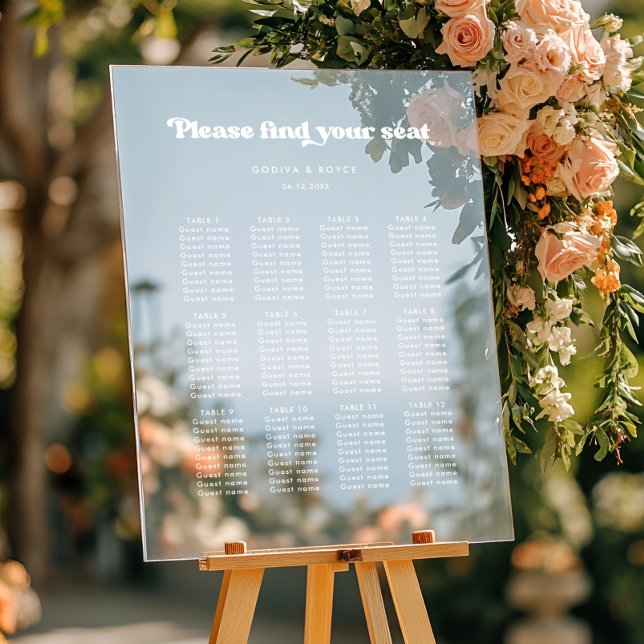Stylish retro wedding seating chart Clear sign (Creator Uploaded)