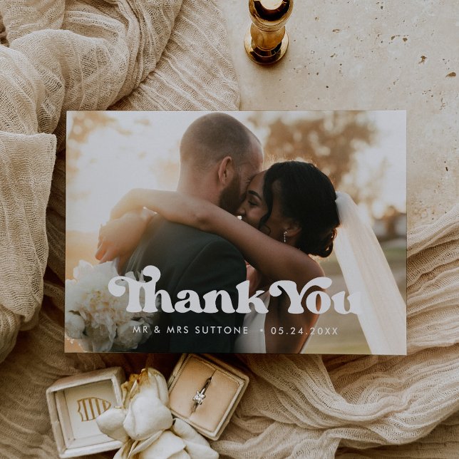 Stylish retro Wedding thank you photo Announcement (Creator Uploaded)