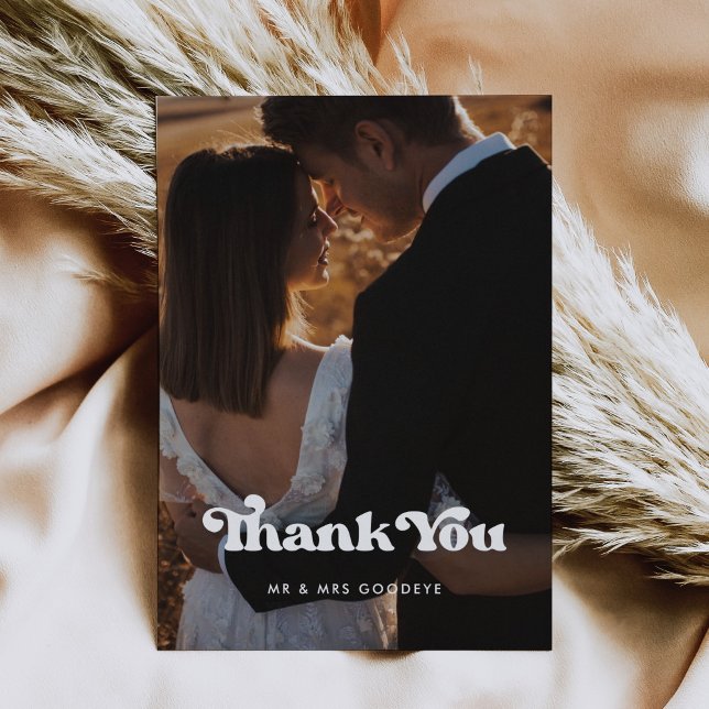Stylish retro Wedding thank you photo card (Creator Uploaded)