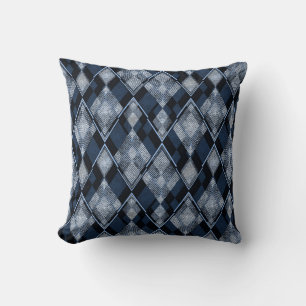 Stylish rhombic classic blue grey trendy textured cushion